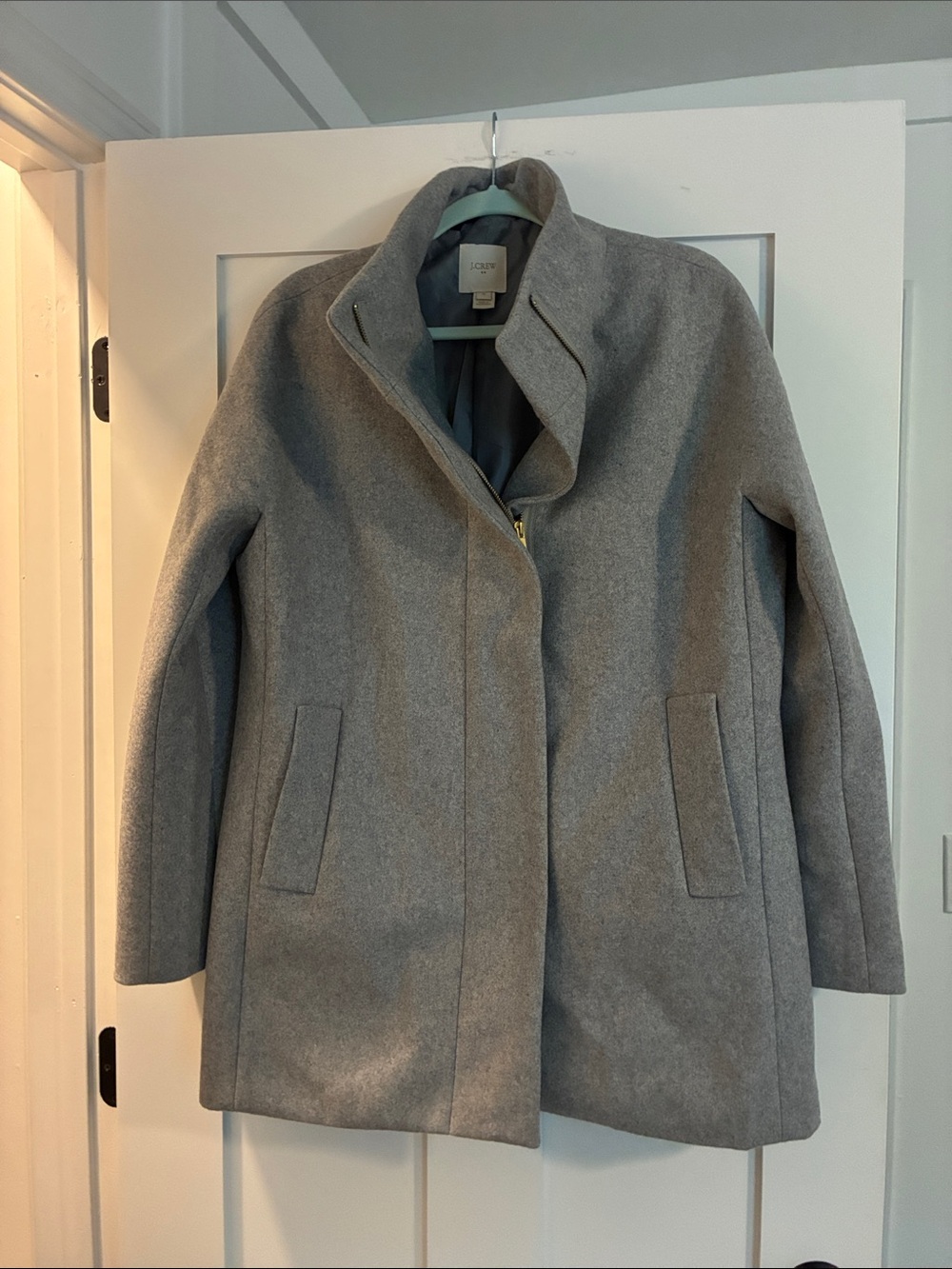 J. Crew Light Gray Wool Pea Coat with Funnel Collar